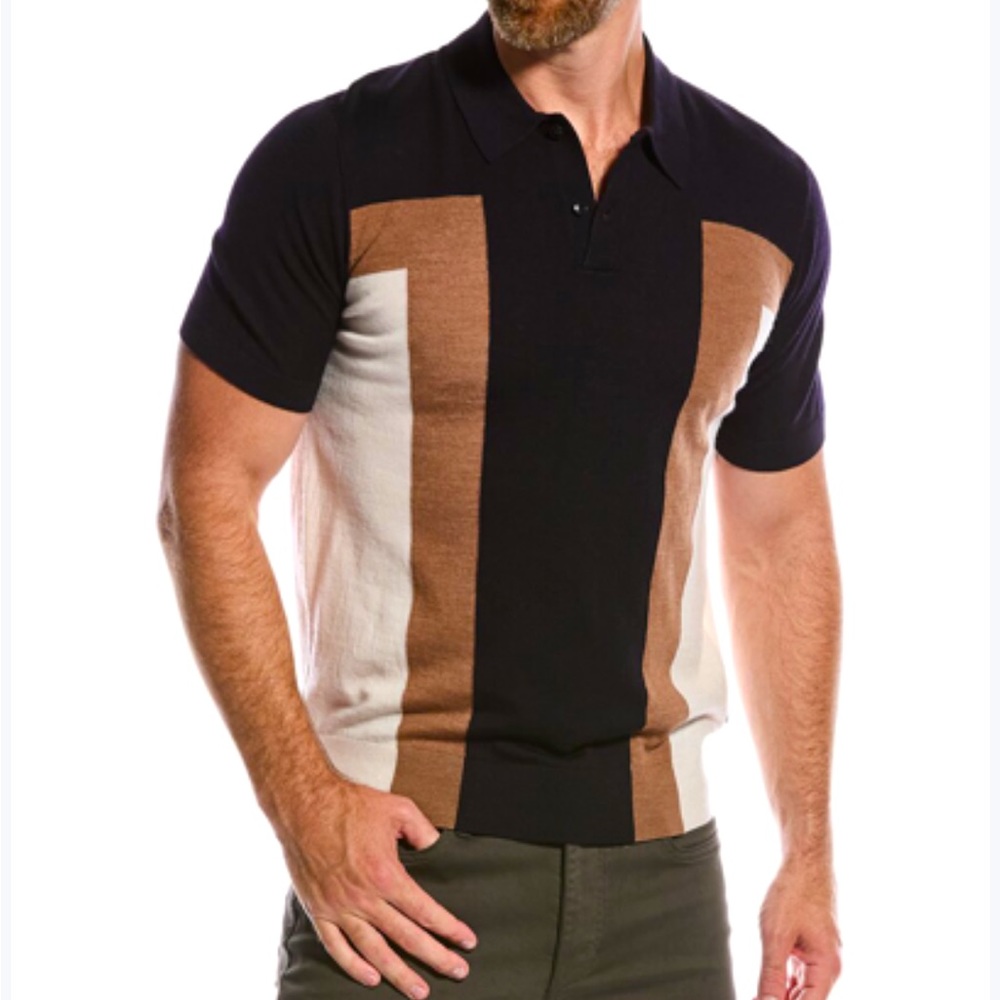 TED BAKER -Arbroth Twisted Yarn Polo in Dark Navy (Black Muti) NWT
